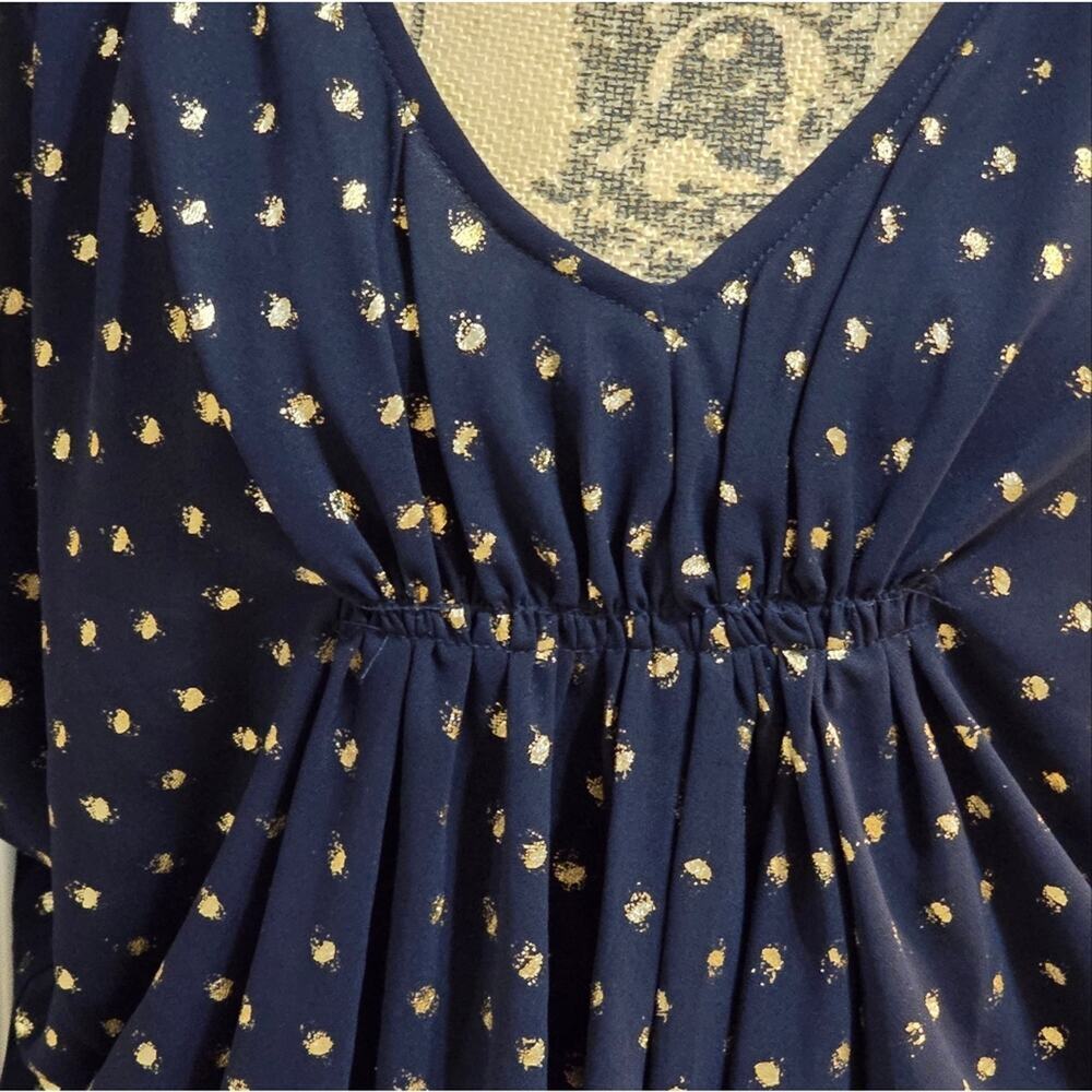 Aryn K. Navy Blue and Gold Babydoll V-Neck Blouse Size Small New - Picture 5 of 8